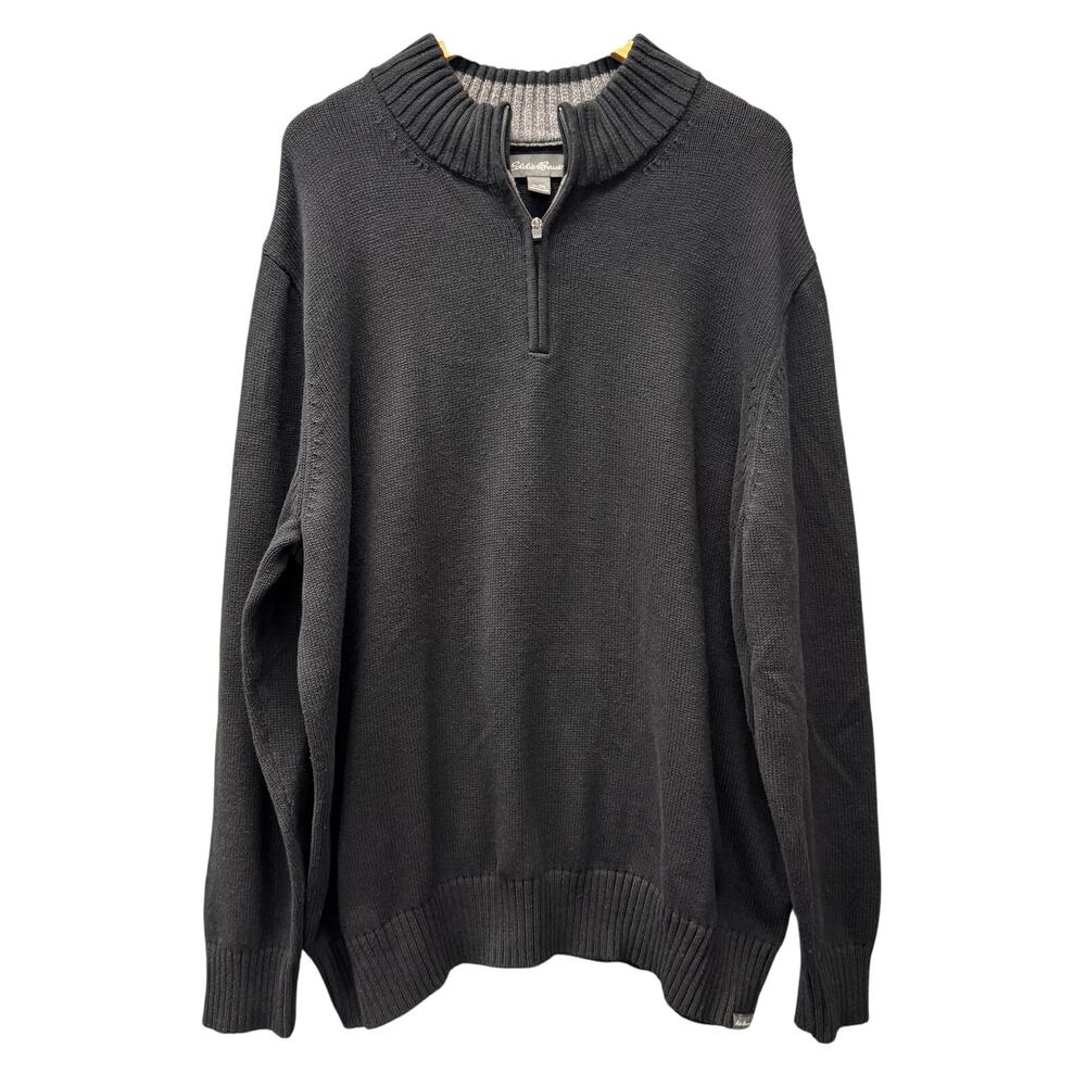 Eddie Bauer Sweater Mens 2XL Black 1/4 Zip Pullover Heavyweight Cotton Mock Neck